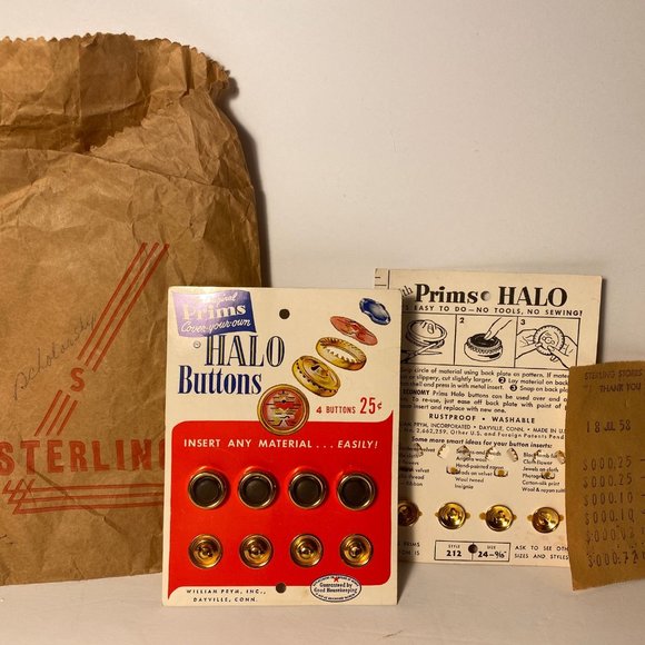 Vintage Prims HALO COVER YOUR-OWN (9/16") BUTTON CARDS 2 packs/8 buttons - Picture 1 of 1